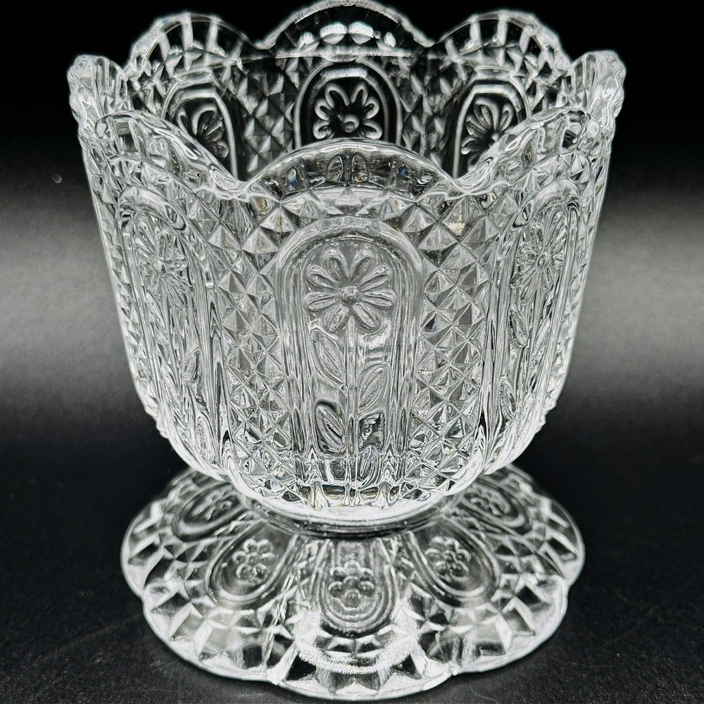 Vintage Avon Fostoria Daisy Diamond Point Footed Candy Dish Vase Candle Holder
